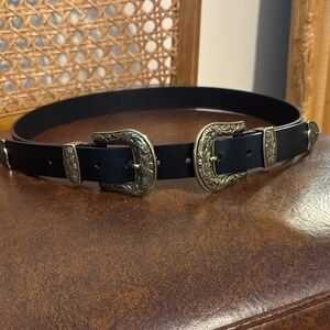Black Western Belt with Gold Buckles
